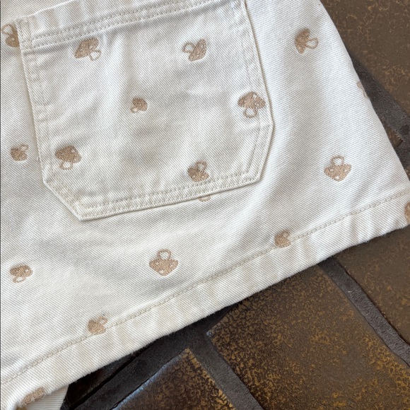 PacSun Cream Embroidered Mushroom Print High Waisted Denim Shorts - Picture 14 of 16